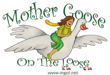 cartoon drawing of woman flying on a goose